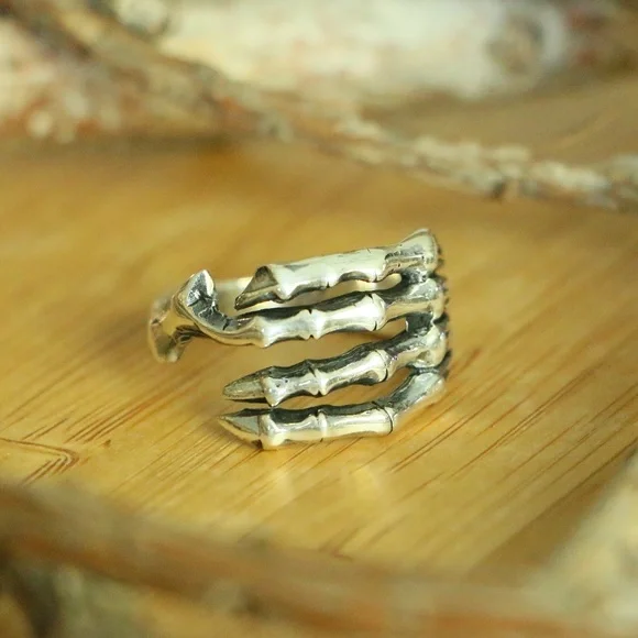 925 Sterling Silver HAND BONES Men's Rings Size 12.25 - Picture 7 of 8